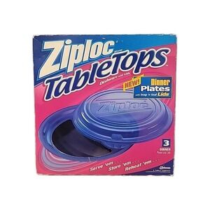 Ziploc TableTops Dinner Plates with Snap 'n Seal Lids Blue Set of 3 Vintage NOS